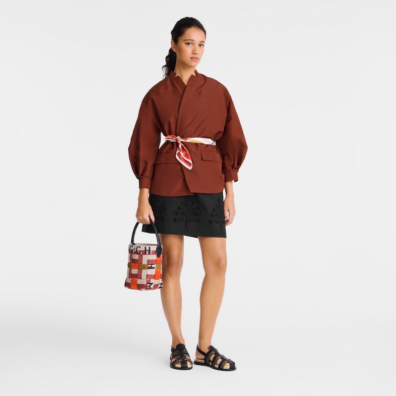 Red / Beige Longchamp Re-play Xs Women Bucket Bag | US-021LBUFAC