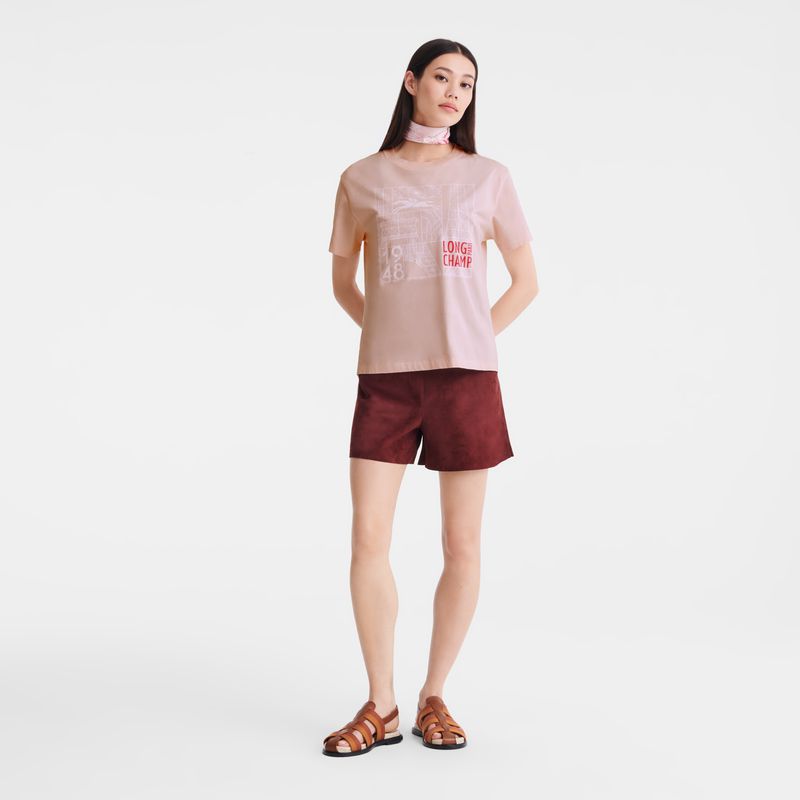 Rose Longchamp Jersey Women T-shirt | US-354WKUNOX