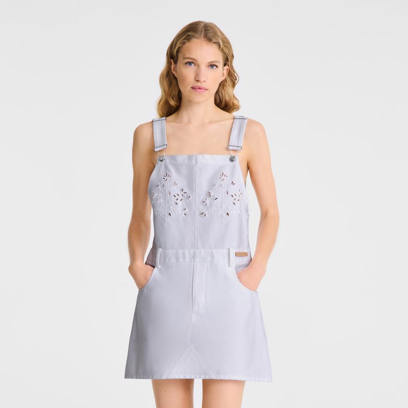 White Longchamp Embroidered Gabardine Women Dress | US-678NUFMED