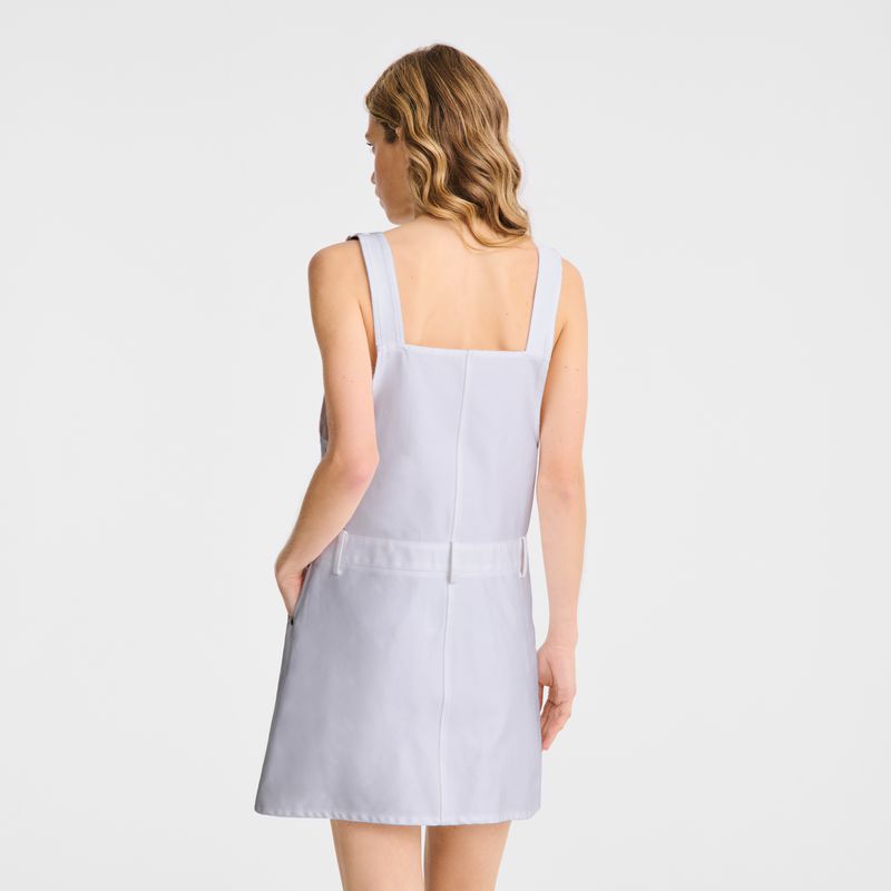 White Longchamp Embroidered Gabardine Women Dress | US-678NUFMED