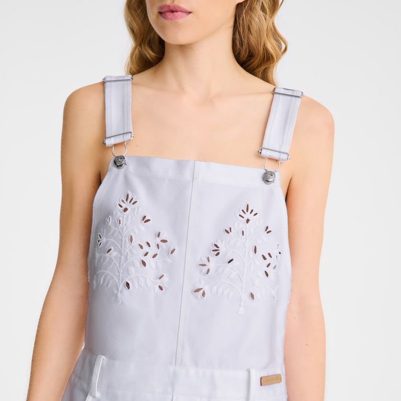 White Longchamp Embroidered Gabardine Women Dress | US-678NUFMED