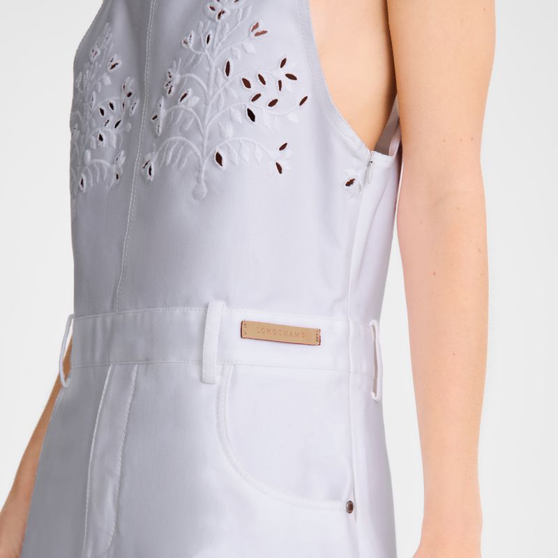 White Longchamp Embroidered Gabardine Women Dress | US-678NUFMED