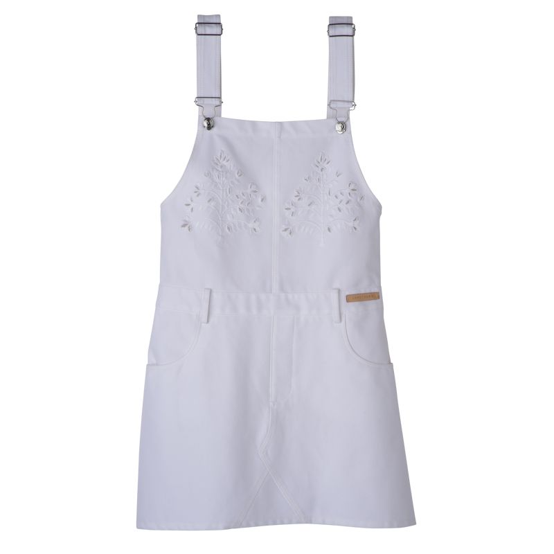 White Longchamp Embroidered Gabardine Women Dress | US-678NUFMED