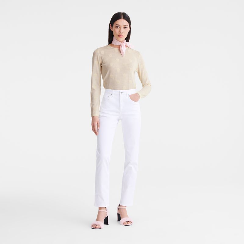 White Longchamp Gabardine Women Pants | US-613XNQBFR