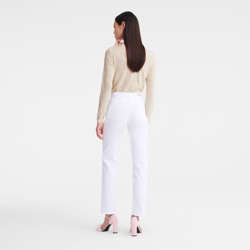 White Longchamp Gabardine Women Pants | US-613XNQBFR