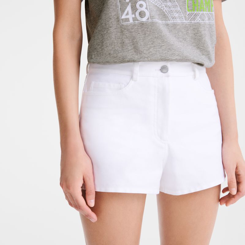 White Longchamp Gabardine Women Shorts | US-469YNLMXH