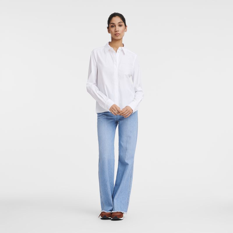 White Longchamp Popelin Women Shirts | US-974OCKLDG