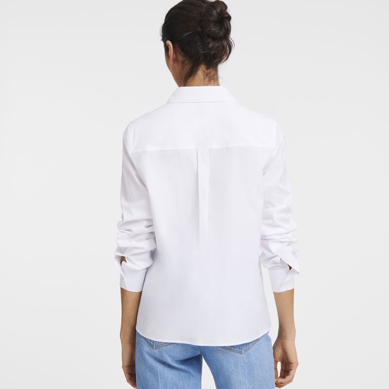 White Longchamp Popelin Women Shirts | US-974OCKLDG