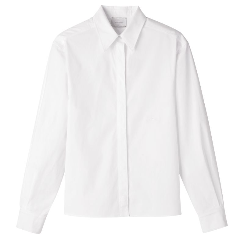 White Longchamp Popelin Women Shirts | US-974OCKLDG