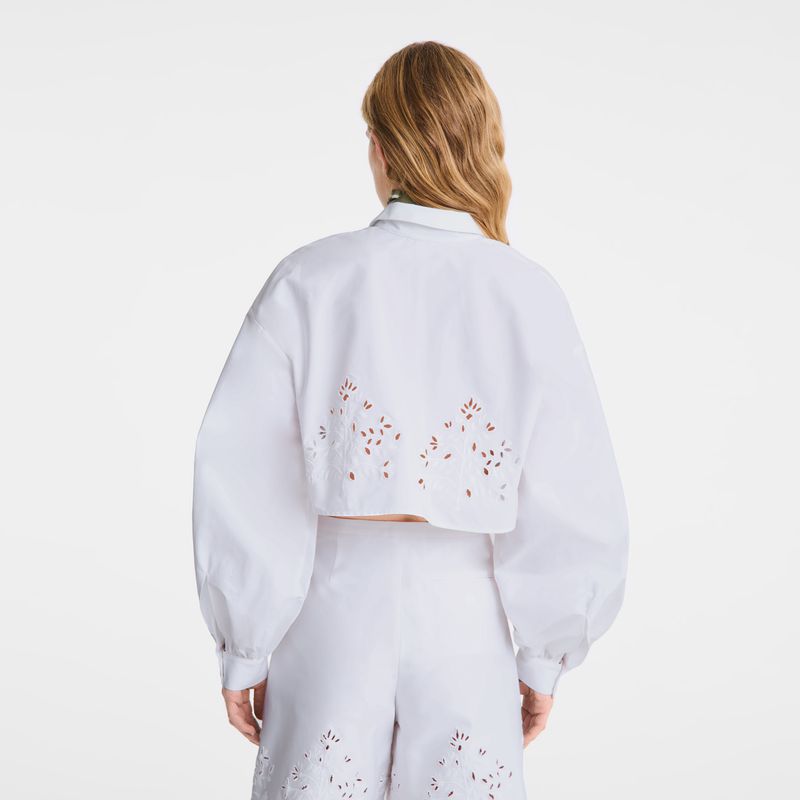 White Longchamp Poplin Embroidered Women Shirts | US-328GJKPFM