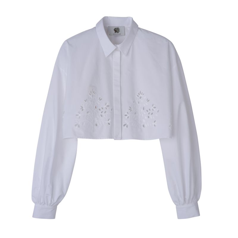 White Longchamp Poplin Embroidered Women Shirts | US-328GJKPFM