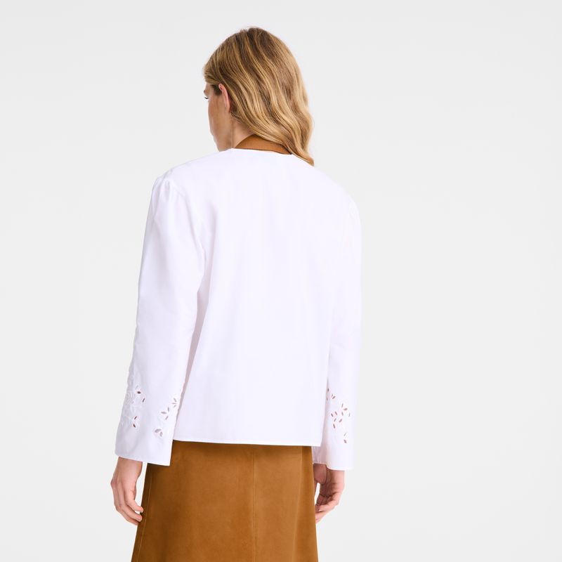 White Longchamp Poplin Embroidered Women Blouse | US-396RJGFHM