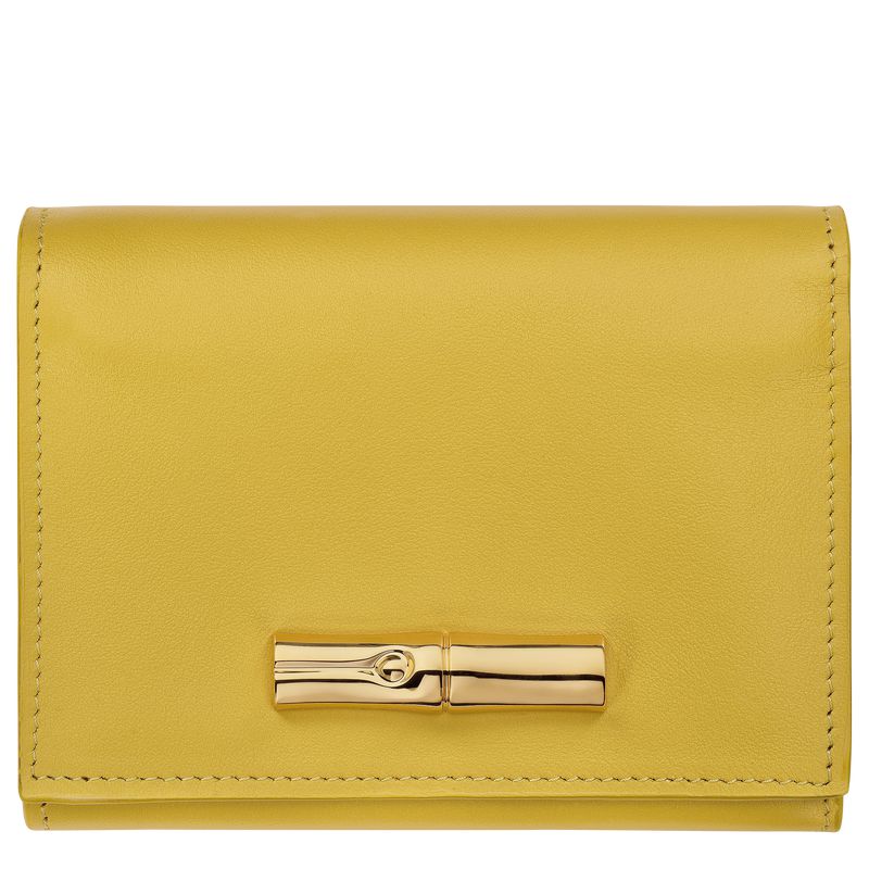 Yellow Longchamp Le Roseau Compact Women Wallet | US-678ZTQPXW